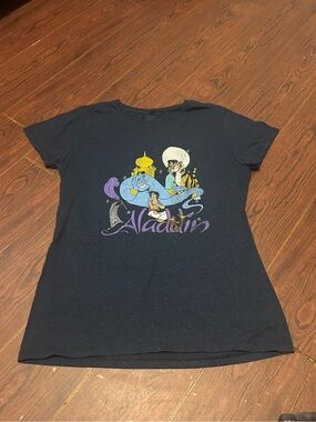 Disney Black Aladdin Graphic Tee with Colorful Print